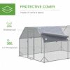 PawHut Large Chicken Coop Metal Chicken Run with Waterproof and Anti-UV Cover, Flat Shaped Walk in Fence Cage Hen House for Outdoor and Yard Farm Use